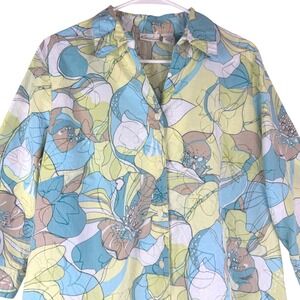 Kim Rogers Floral Button Down‎ Shirt Womens Large Green Casual Pastel Spring 90s